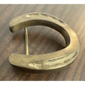 Vintage Horseshoe Belt Buckle Embossed Demential Western Equestrian Solid Brass